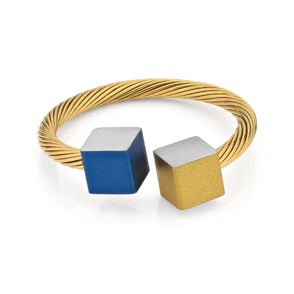 Sale CLIC by Suzanne Gouden Ring Kubusjes Blauw Goud Rg4Bg